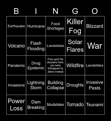 Disaster Bingo Card