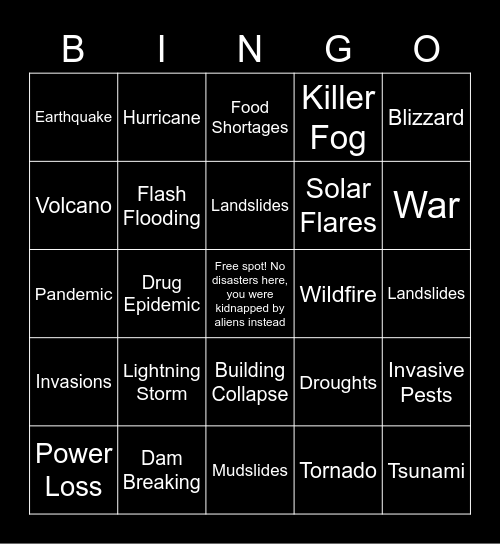 Disaster Bingo Card