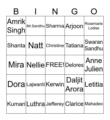 Members' JINGO! Bingo Card