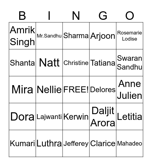 Members' JINGO! Bingo Card