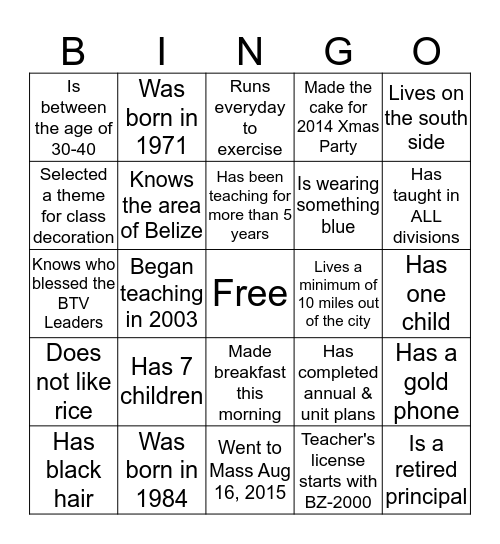 Did You Know Bingo Card