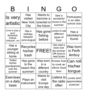 Human Bingo!  -  Find A Friend Who.... Bingo Card