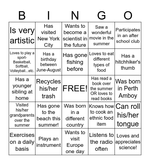 Human Bingo!  -  Find A Friend Who.... Bingo Card