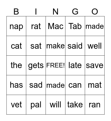 Mac Gets Well Bingo Card