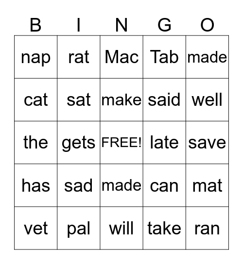 Mac Gets Well Bingo Card