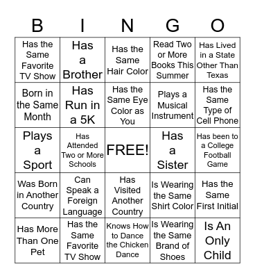 Find Someone Who...... Bingo Card
