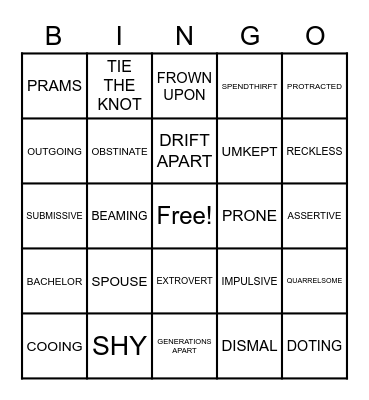 VOCABULARY Unit 3 Bingo Card