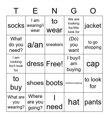 Vamos de compras Bingo Card