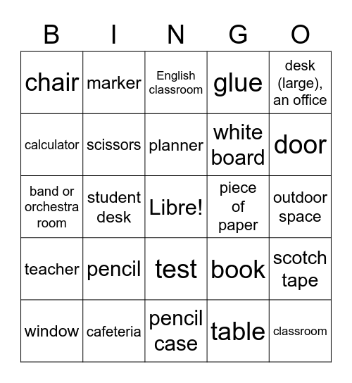 A L'École Bingo Card