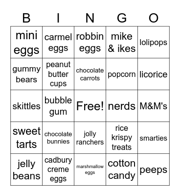 Easter Candy Bingo Card