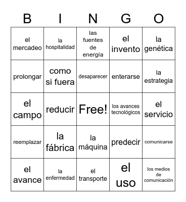 Realidades 3 Capítulo 6B Bingo Card