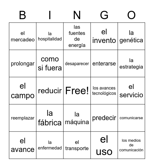 Realidades 3 Capítulo 6B Bingo Card