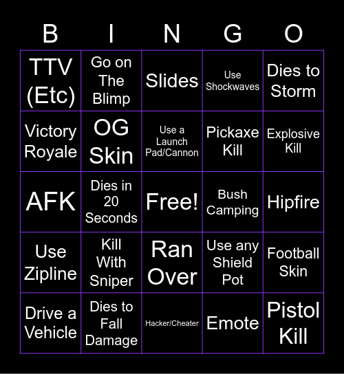 Fortnite Bingo Card