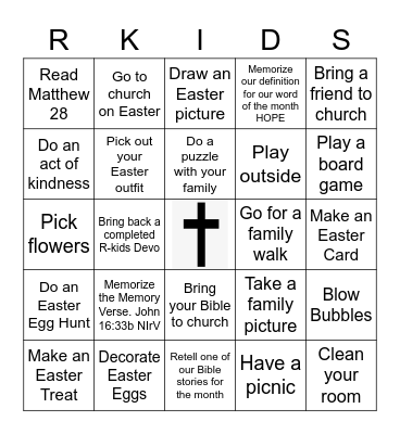 R-Kids Family April Bingo Card