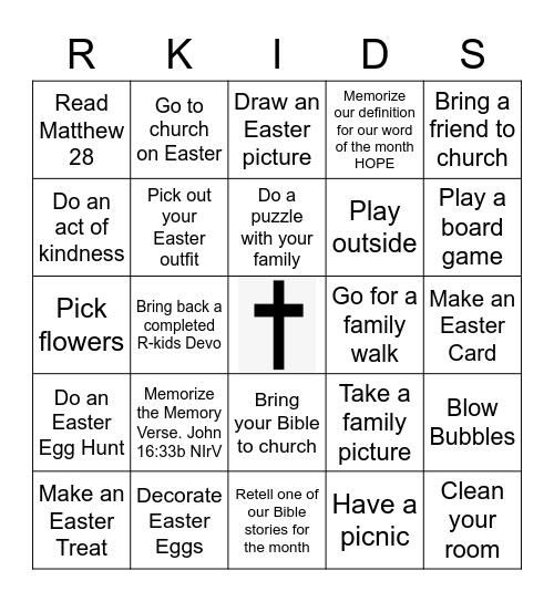 R-Kids Family April Bingo Card