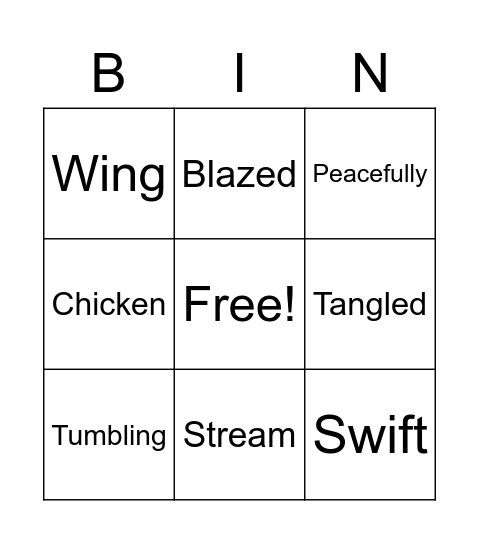 Half-Chicken Vocab Bingo Card