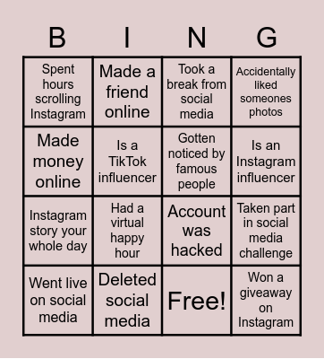 SOCIAL MEDIA BINGO! Bingo Card