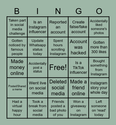 SOCIAL MEDIA BINGO! Bingo Card