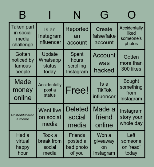 SOCIAL MEDIA BINGO! Bingo Card