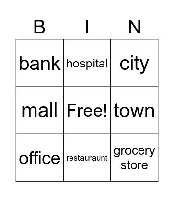Places in a Town and City Bingo Card