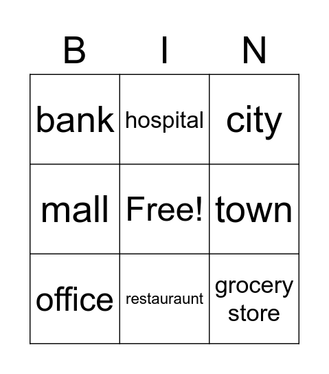 Places in a Town and City Bingo Card