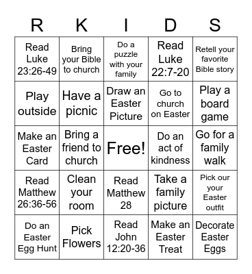 R-Kids April Bingo Grades 4&5 Bingo Card