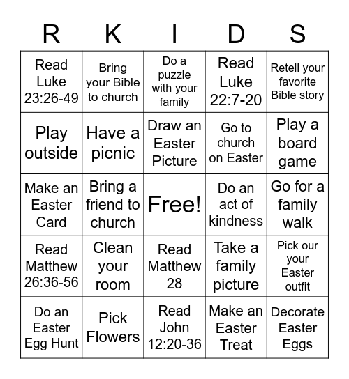 R-Kids April Bingo Grades 4&5 Bingo Card