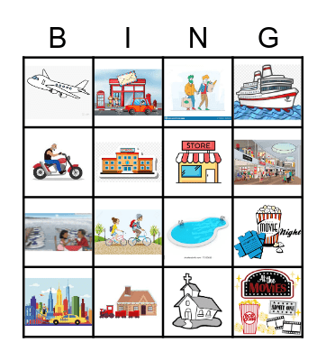 Lugares & Transporte Bingo Card