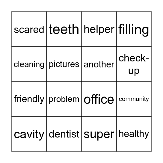 Dentist Bingo Card