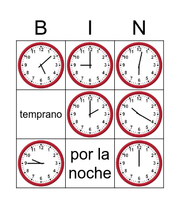 Telling Time on An Analog Clock Bingo Card
