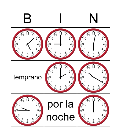 Telling Time on An Analog Clock Bingo Card