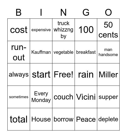 RANDOM ASL VOCAB Bingo Card