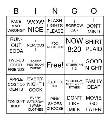 ASL SENTENCES Bingo Card