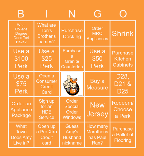 HOME DEPOT PRO APPRECIATION BINGO Card