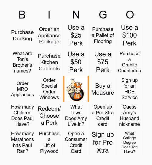 HOME DEPOT PRO APPRECIATION BINGO Card