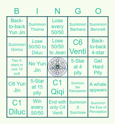 Venti Summons Bingo Card