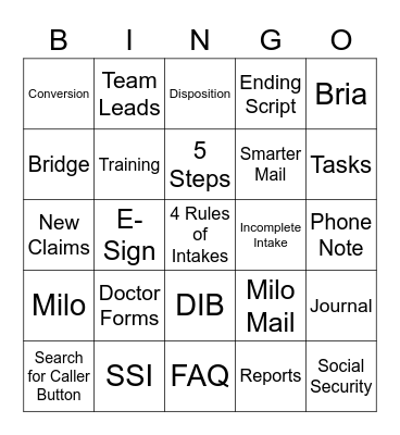 Trajector Bingo Card