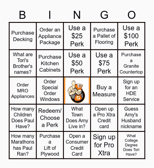 HOME DEPOT PRO APPRECIATION BINGO Card