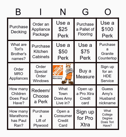 HOME DEPOT PRO APPRECIATION BINGO Card