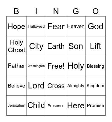 April 3 Worship Words Bingo  (Listen for words during worship and mark them)  No prizes - just for fun Bingo Card