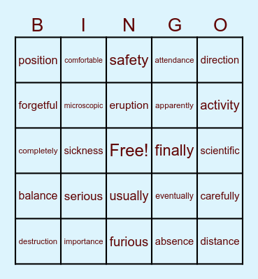 Spelling List #21 Wonders 5th grade Bingo Card