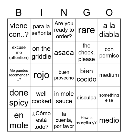 Group D / E Bingo Card