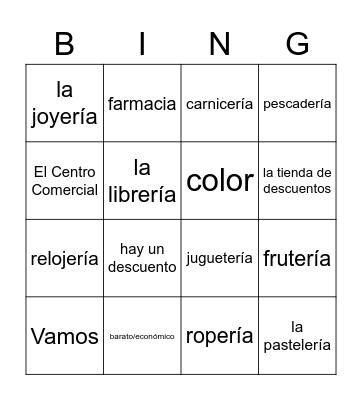 Shopping-Voc. 2 (first set of 8) Bingo Card