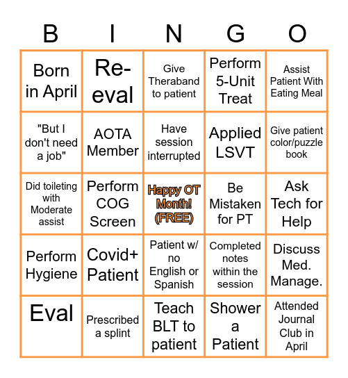 OT Month Bingo! Bingo Card