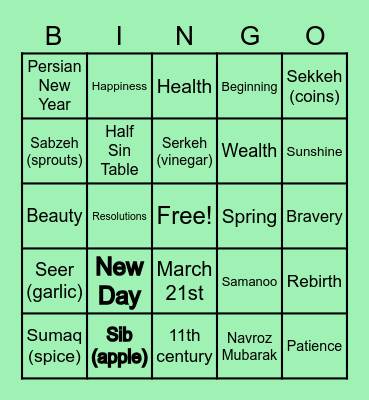 Navroz Bingo Card