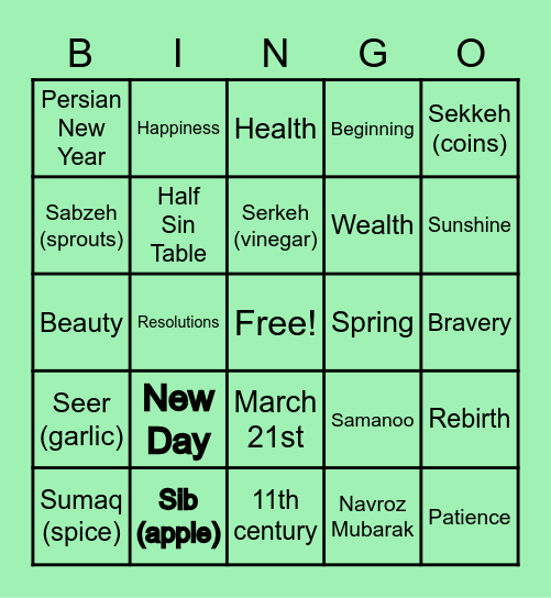 Navroz Bingo Card