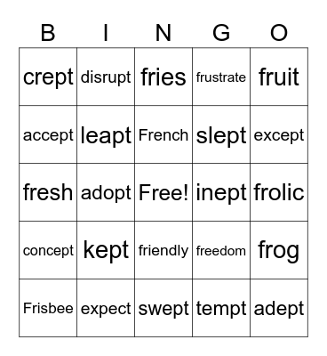 fr and pt words Bingo Card