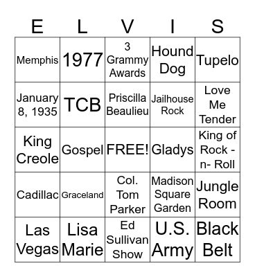 ELVIS BINGO Card