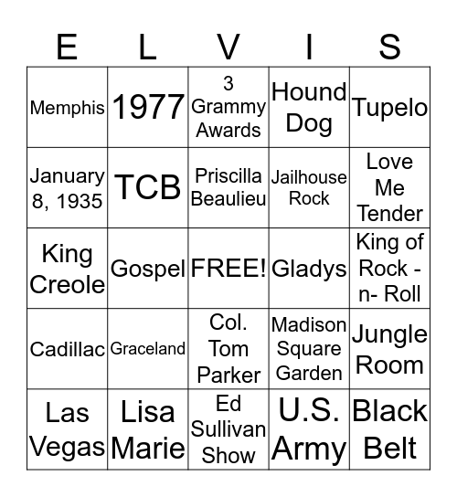 ELVIS BINGO Card