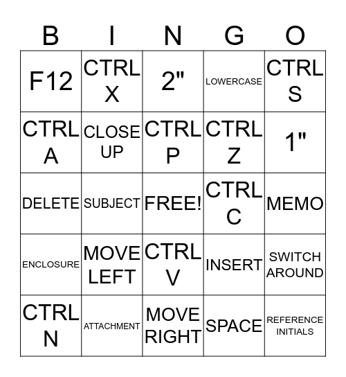 MEMOS AND KEYBOARD SHORTCUTS Bingo Card